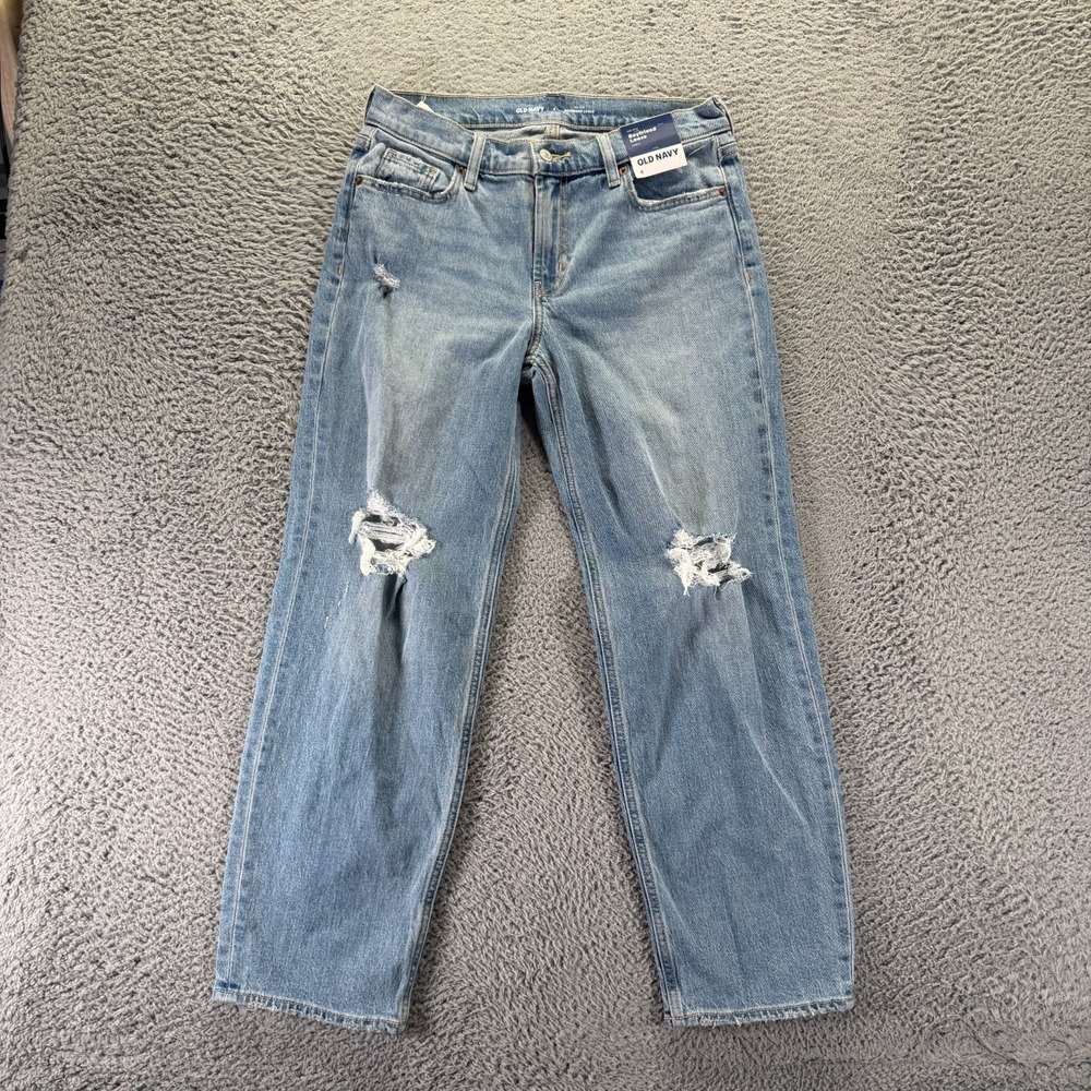 Old Navy Jeans Womens 4 Blue Cotton Denim Boyfriend Ankle Distressed Stretch